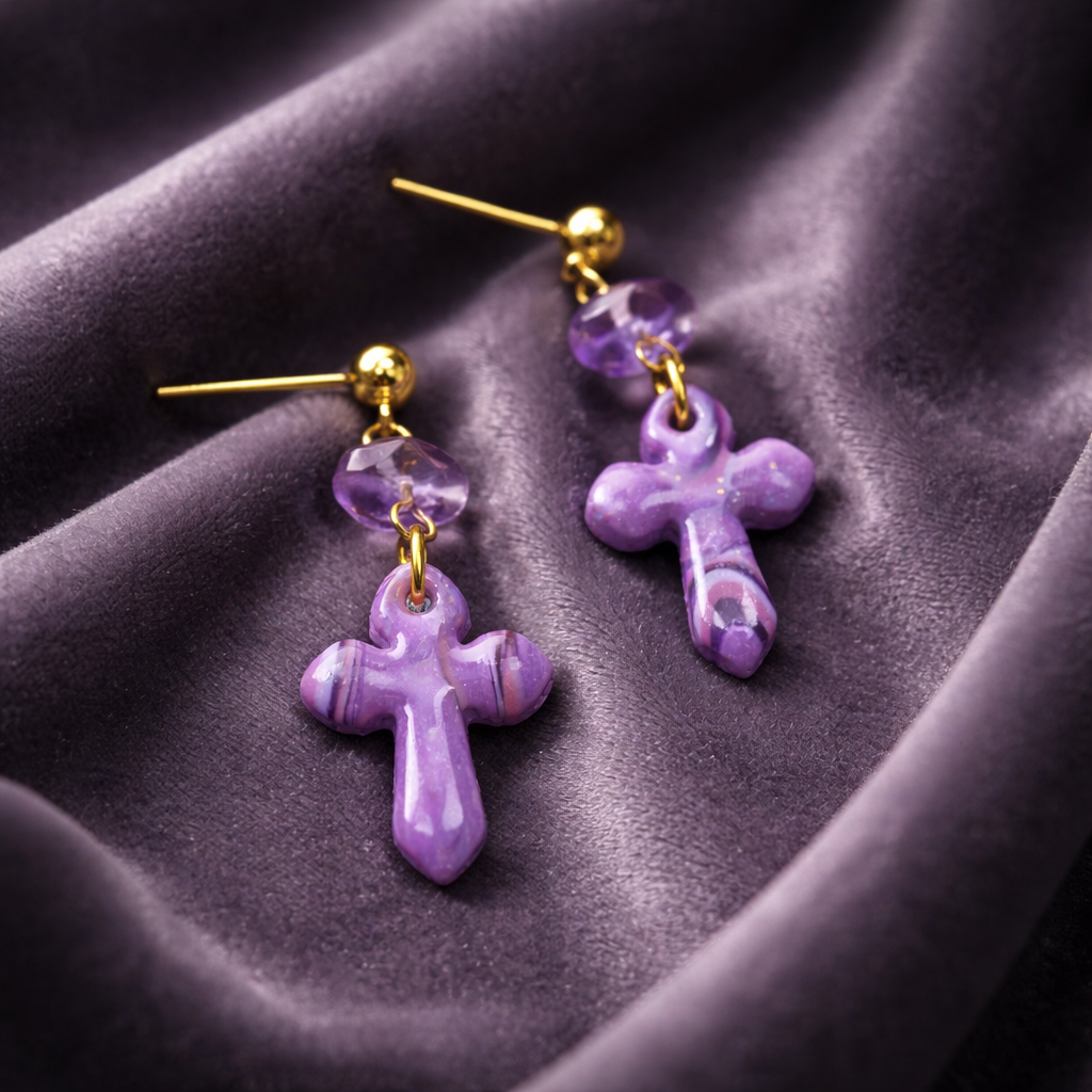 Purple Cross Dangles - Image 2